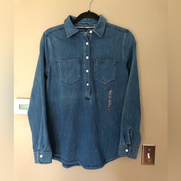 NWT LANDS’ END Sport Knit Soft Cotton Denim Blue Popover Tunic Size Small - Picture 2 of 6